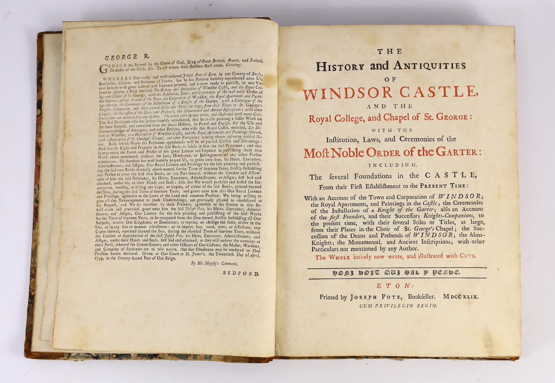 WINDSOR: (Pote, Joseph) - The History and Antiquities of Windsor Castle, and the Royal College, and Chapel of St. George; with the Institution, Laws and Ceremonies of the Most Noble Order of the Garter ... with an Accoun